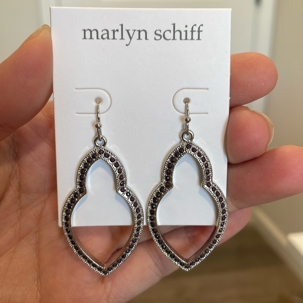 New MARLYN SCHIFF silver tone Drop Earrings dark purple